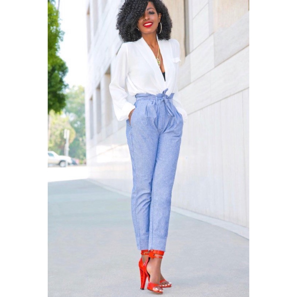 Denim Chambray Paper Bag Waist Pant